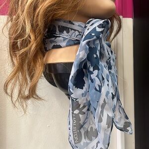 Vintage Halston 80's blue floral sheer silk scarf 20x20